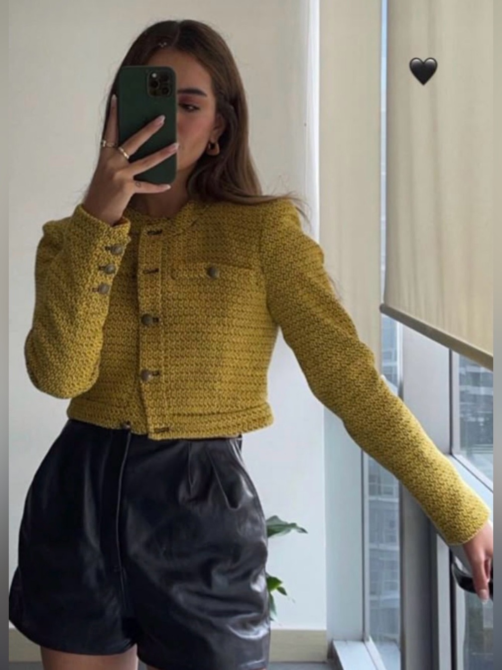 Zara Mustard Yellow Tweed Cropped Blazer  size XL